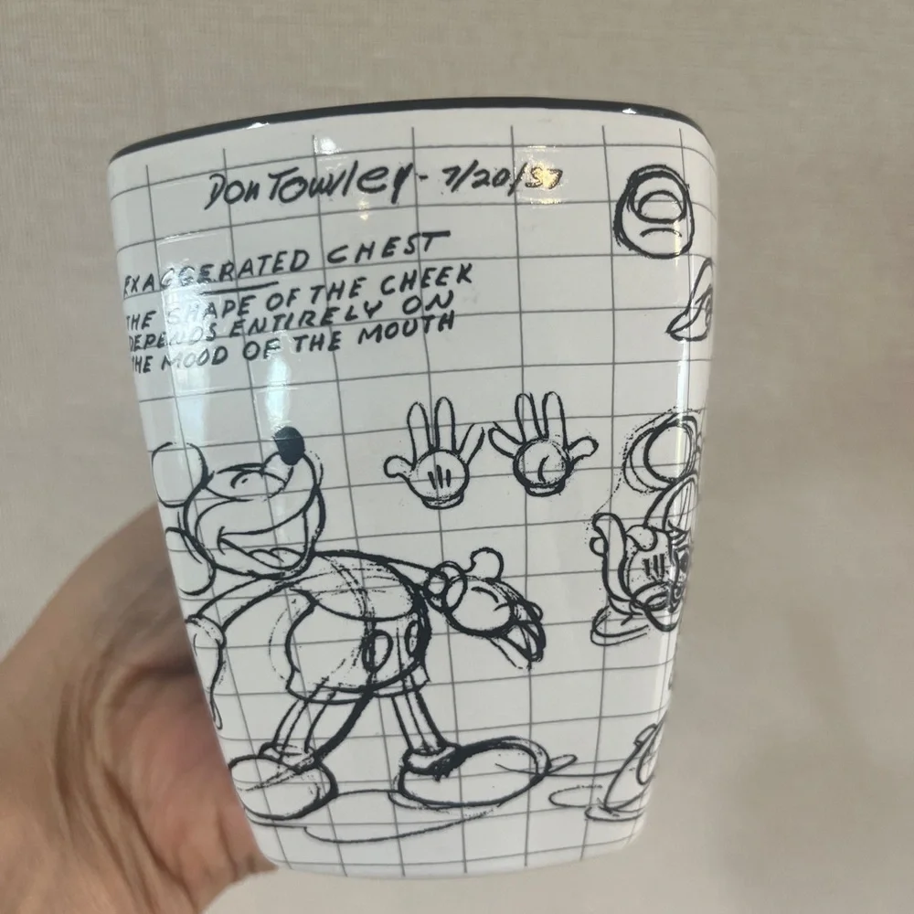 Walt Disney Mickey Mouse Sketch Book Coffee Mug Cup Black White Animation New